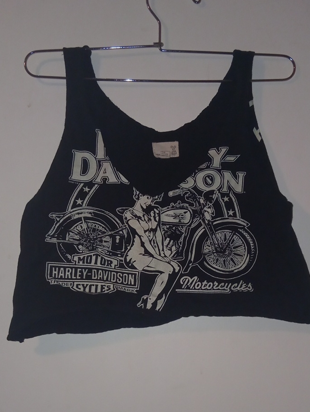 URBAN RENEWAL Harley-Davidson Black Graphic Crop Tank with Motorcycle Print
